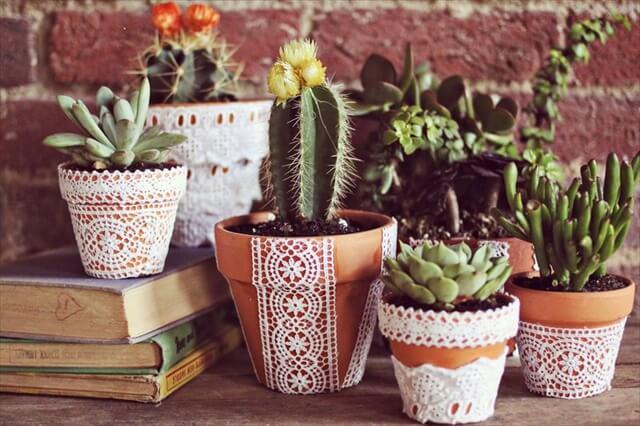 Lace Covered Pots