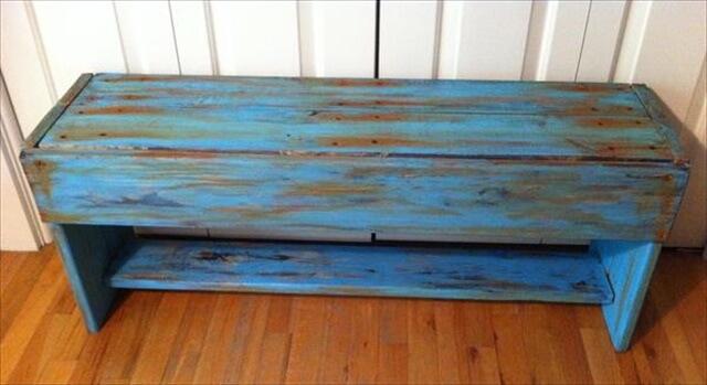 Bench made from reclaimed pallet wood