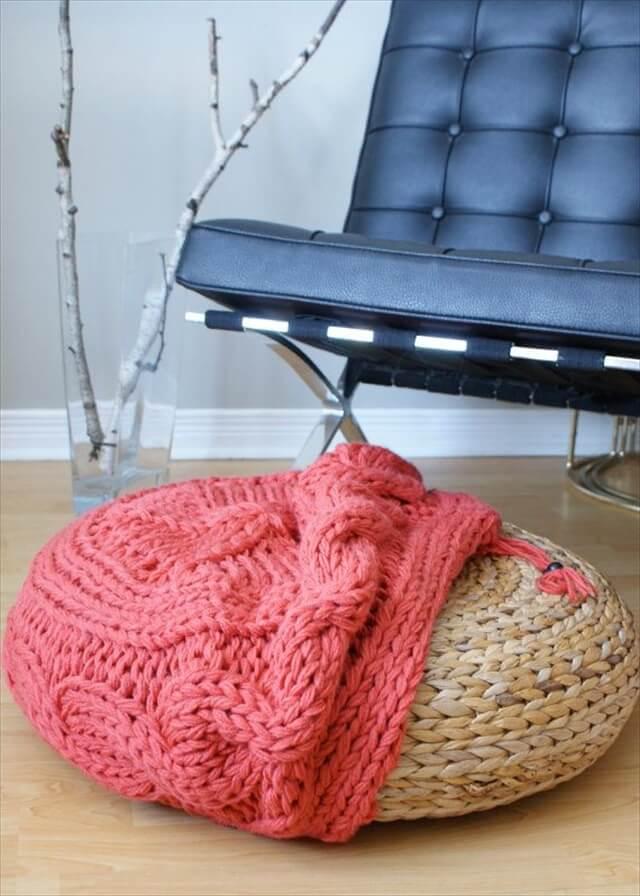 DIY Knitting PATTERN Cable Knit Footstool