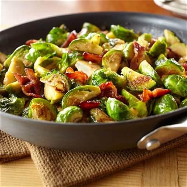 Garlic Brussels Sprouts with Candied Bacon