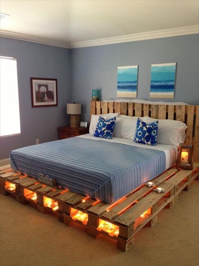 DIY Pallet Bed with Lights: