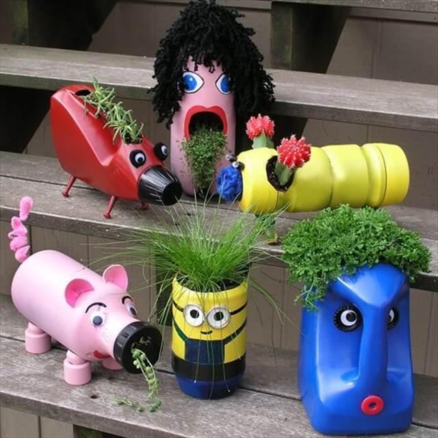 Cute upcycled planters for kids. These container gardening ideas offer a great way to brighten