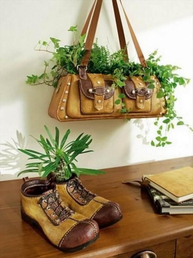 bag and shoes planter idea
