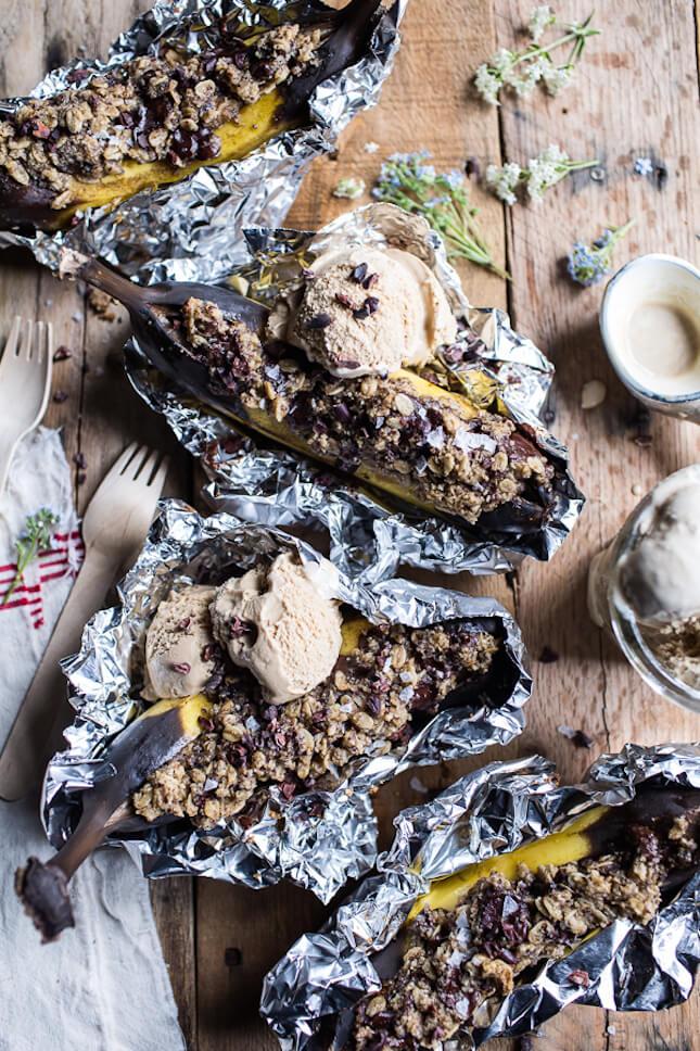 Oatmeal Chocolate Chunk Cookie Stuffed Campfire Bananas: