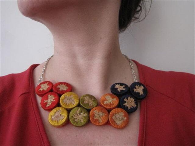 DIY Embroidered Cork Necklace