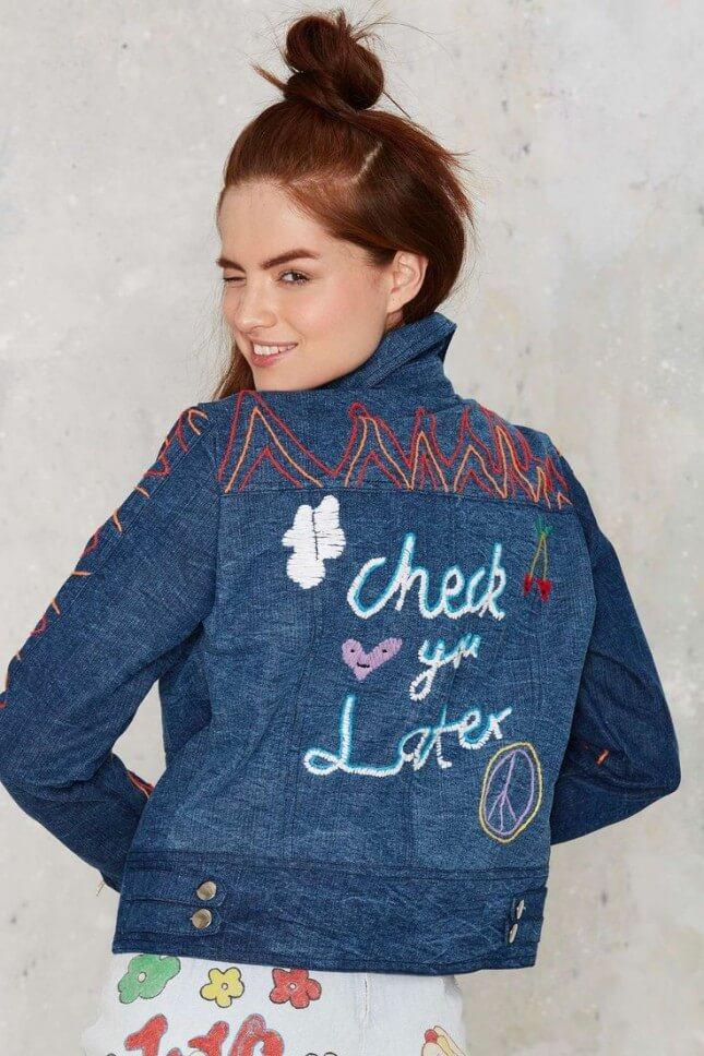 Emma Mulholland Check You Later Embroidered Denim Jacket
