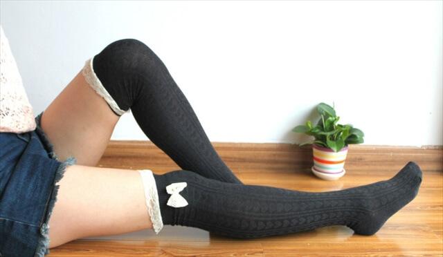 Black socks with leg warmer and bow tie