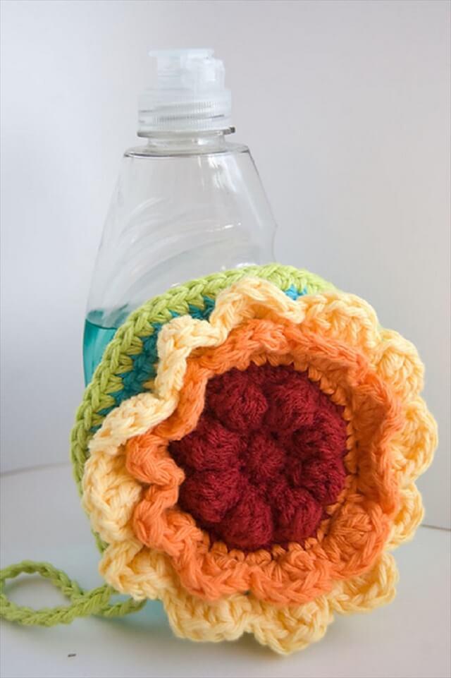 Rainbow Flower Scrubby Dishcloth