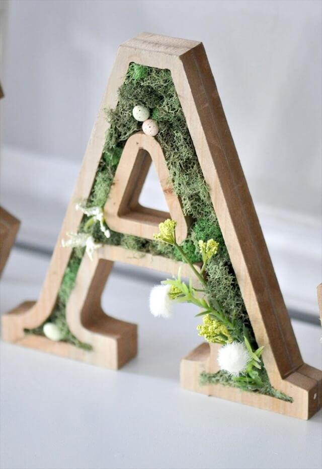 DIY moss wooden Easter letters for your home