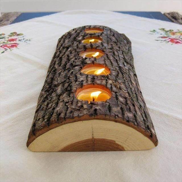 Wood Log Candle Holder:
