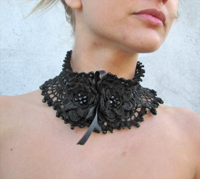 scarf black jewelry black black flower choker necklace necklace crochet necklace black lace victorian crochet jewelry