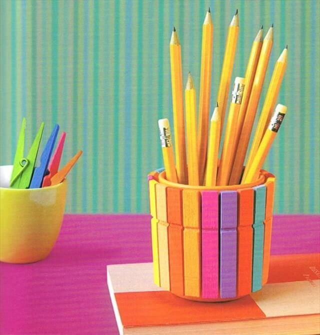 diy pencil holder colourful clothespins idea