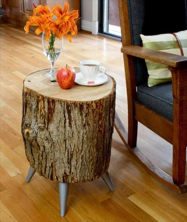 Upcycled Wood Log Side Table: