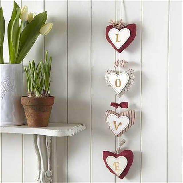 fabric hearts decorations with love letters