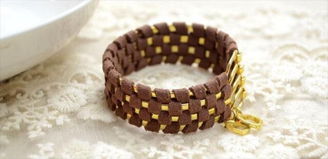  Stacked Gold and Suede Cuff