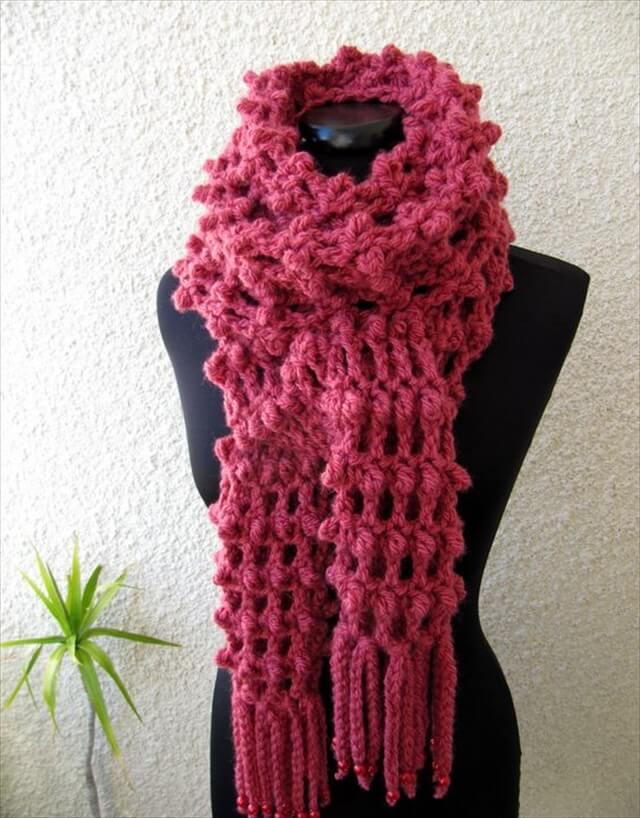 Crochet Long Scarf Tutorial Pattern , Trendy Crochet Scarf With Fringe Fashion 