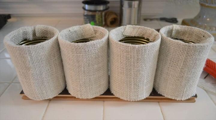 Burlap Covered Tin Can Craft - Make a Fall Garland - DIY home decor decorating ideas
