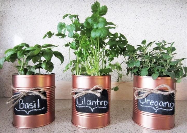 DIY Copper Tin Can Planters and Chalkboard Tags