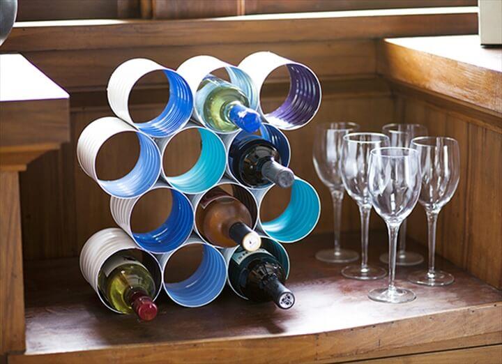 wine rack from tin cans