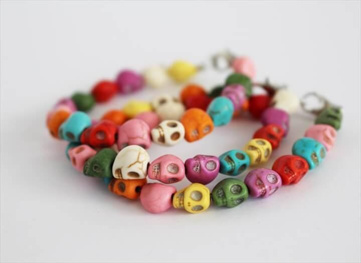 Colorful Skull Bracelets. Learn how to make beautiful bracelets with colorful skull beads.