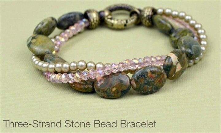 Supplies needed to make your own three-strand DIY bead bracelet: