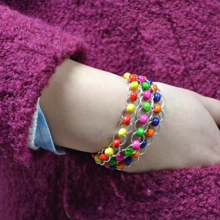 DIY Chainmail Jewelry on How to Make a Jump Ring Bracelet with Colorful Wood Beads 