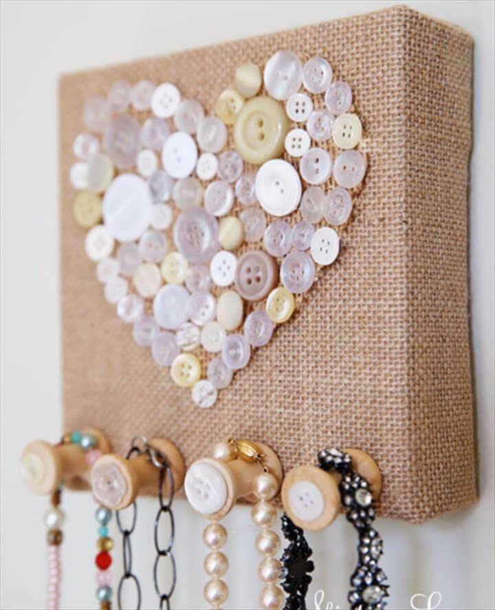 Burlap And Vintage Button Jewelry Holder -