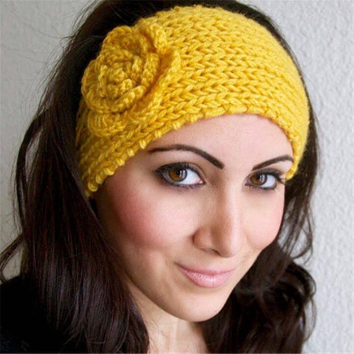Yellow flower crochet headband