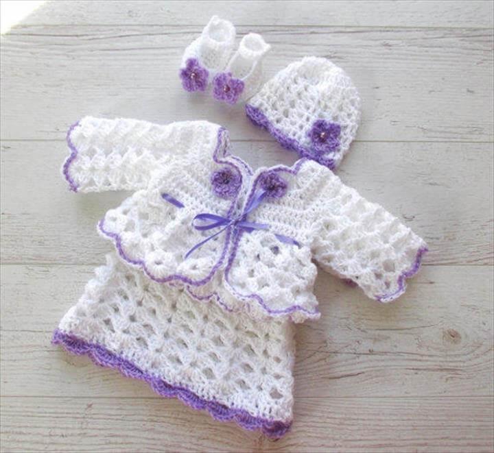crochet baby complete dress set