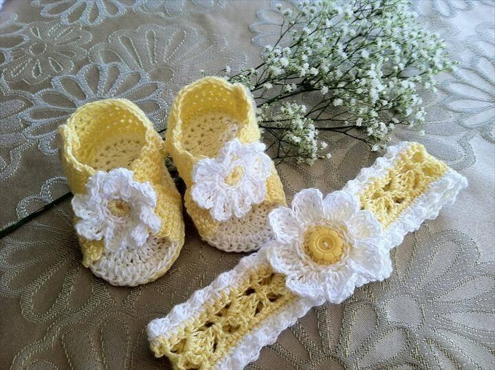 Crochet Baby Girl Sandals with headband