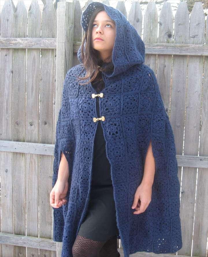  Crochet hooded cape - Long sleeveless coat - Hooded cloak coat