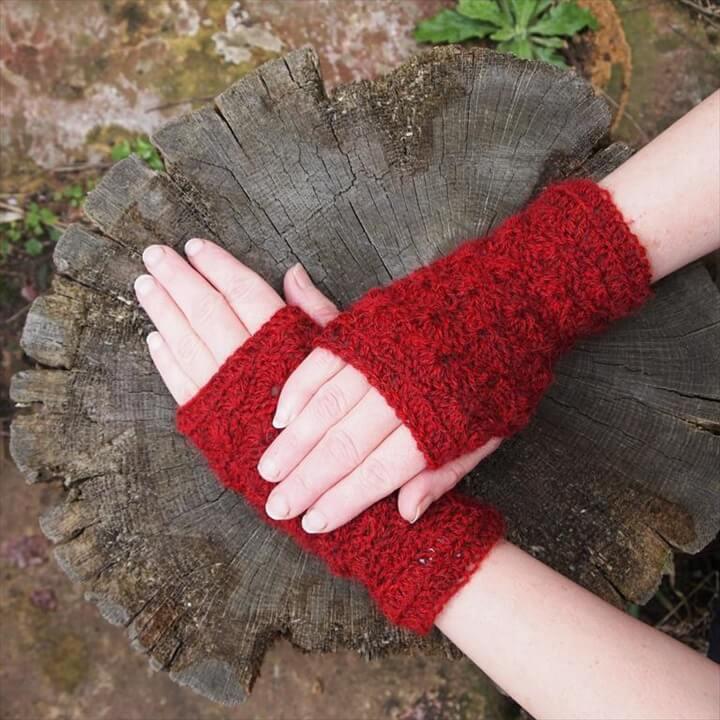Crochet Lacy Shell Fingerless Gloves