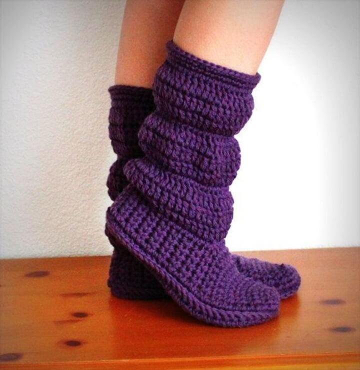 High Knee Crochet Winter Boots: