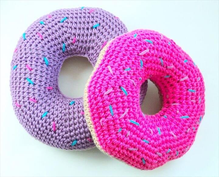 Crochet Donut Pillow with Sprinkles