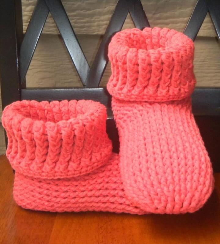 Knit Look Slipper Boots Crochet ADULT