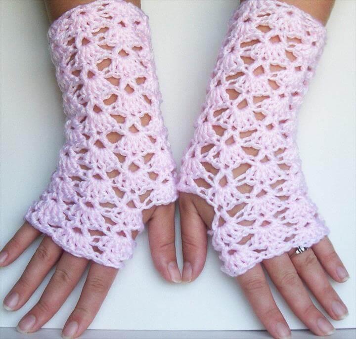 Light Pink Crochet Lace Fingerless Gloves For Texting and Driving Handmade