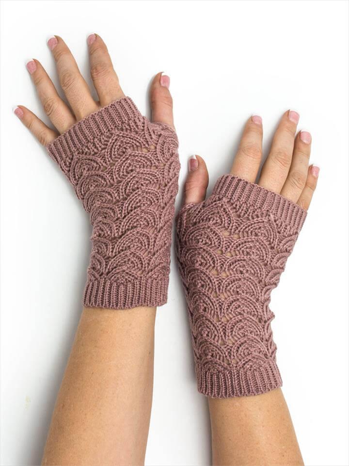 Maeve Scallop Open Lace Crochet Pattern Fingerless Gloves 