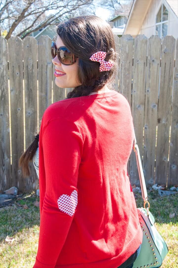 Red heart elbow patches and bow- perfect for Valentines day