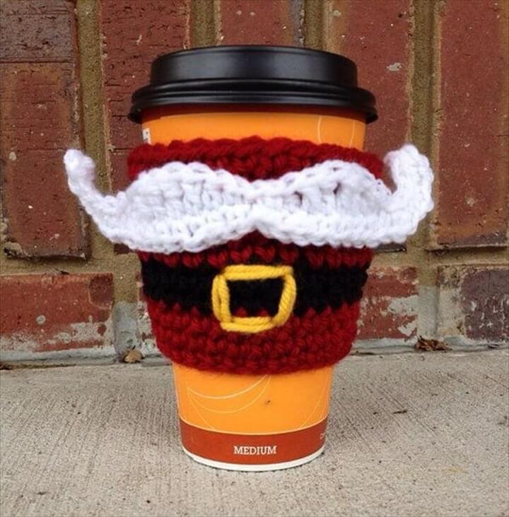Santa Mustache with Belt Crocheted Coffee Cozy 