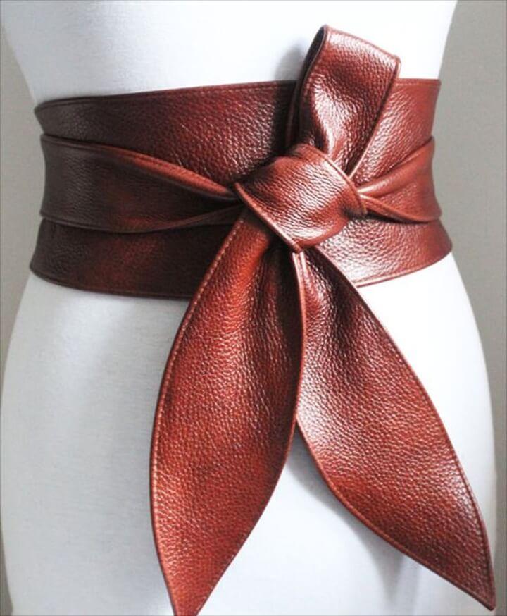 Rich Brown Leather Obi Belt tulip tie|
