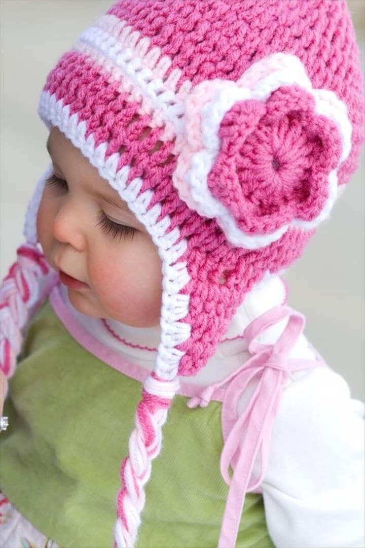 cute hat and flower, Triple Flower Pink Crochet Hat