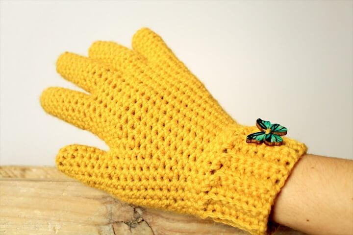Yellow Crochet Gloves
