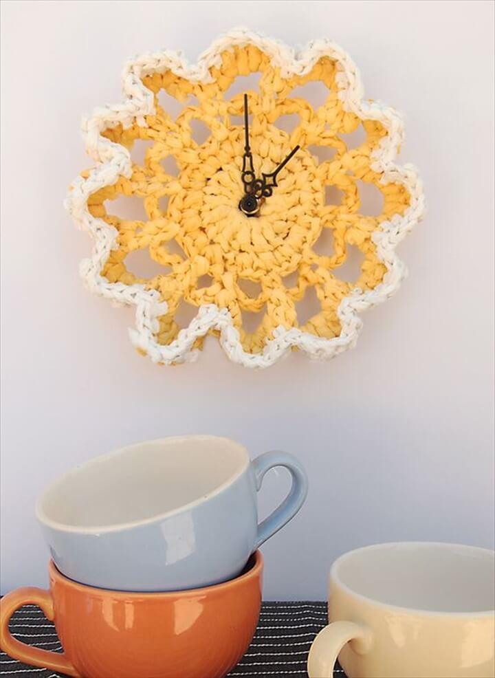 Cute kitchen flowery crocheted wall clock: