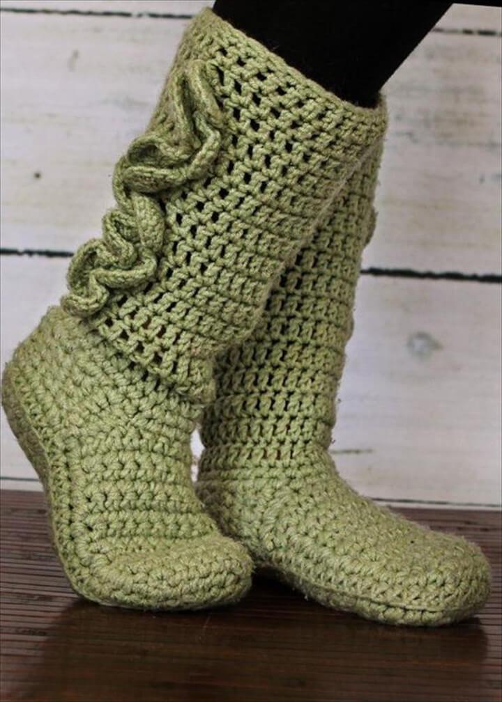 Green Colored Crochet Boot Patterns: