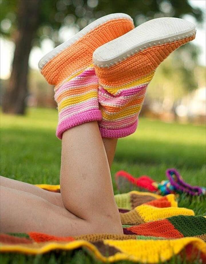 DIY Easy Crochet Boot Slippers