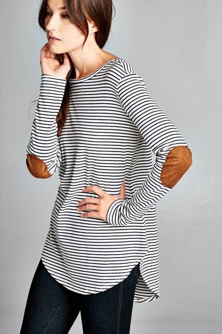 Elbow Patch Striped Long Sleeve Tee