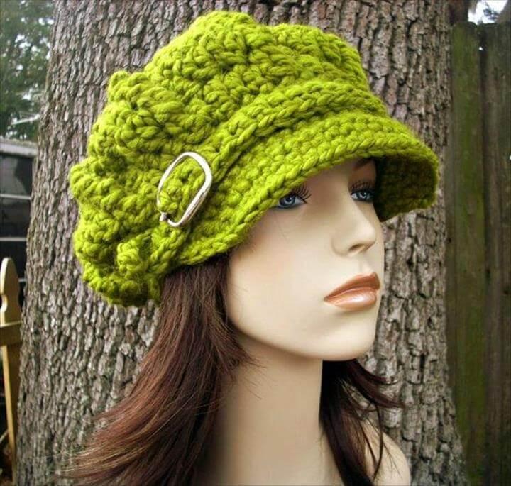 Hand Crocheted Hat Womens Hat - Monarch Ribbed Crochet Newsboy Hat in .