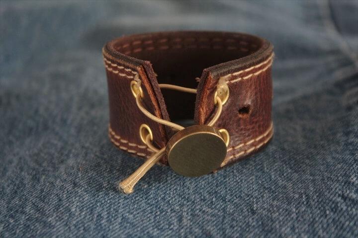 Upcycled Belt Leather Cuff-Silverware
