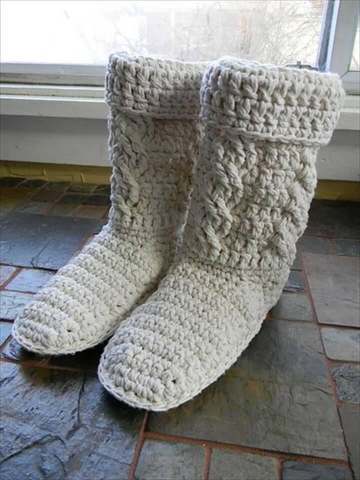 White Yarn Crocheted Boots Pattern