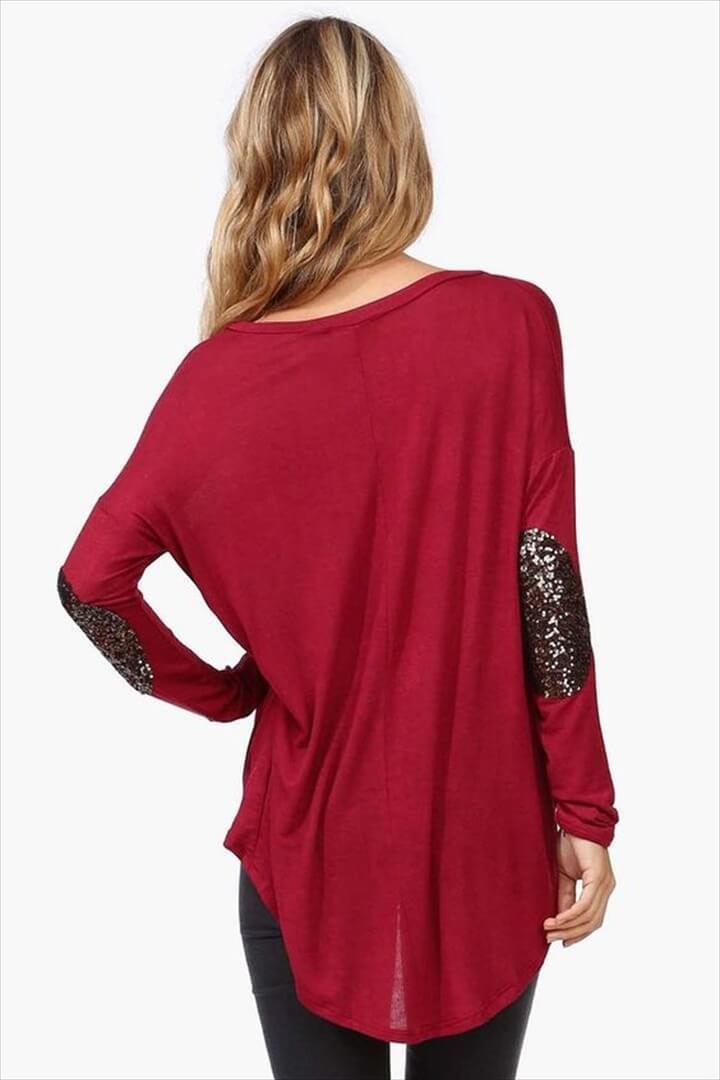 maroon high low sweater w/ sequin elbow patches